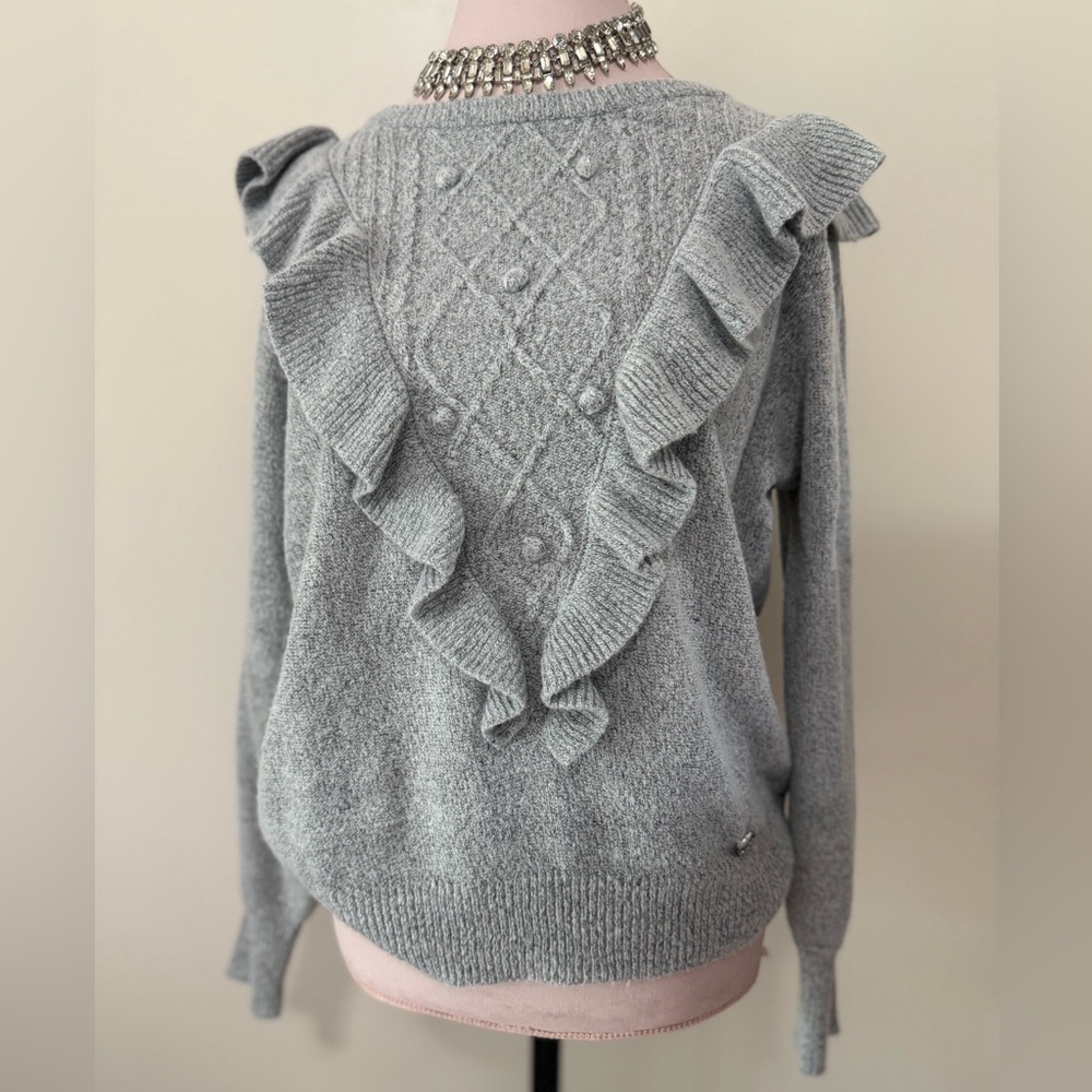 Adrienne Vittadini gray ruffle crew neck sweater in size large